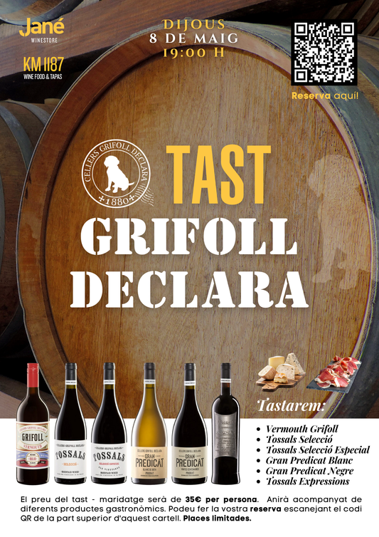 Tast maridatge Grifoll Declara 🍷 Dijous 8 de maig a les 19 h a Jané Winestore