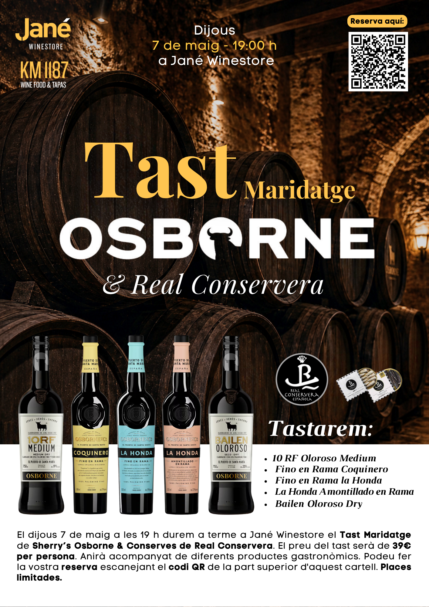 Tast Maridatge de Sherry's Osborne & Conserves Real Conservera 🍷 Dijous 7 de maig a les 19 h a Jané Winestore